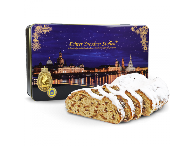 Dresdner Christstollen ®, 1000g in schwarzer Stollen-Dose