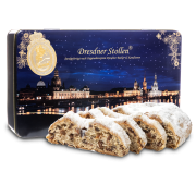 Dresdner Christstollen in blauer Geschenkdose
